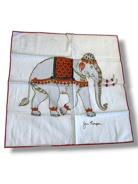JIM THOMPSON Elephant White Pocket Square Cotton Napkin Scarf Hanky 15.5"
